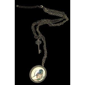 Vintage Cottagecore Owl And Key Double-Layer Pendant Necklace